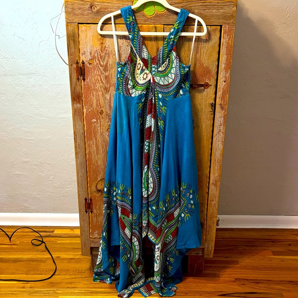Cost Plus World Market Vibrant Blue and Green Maxi Dress size L/XL